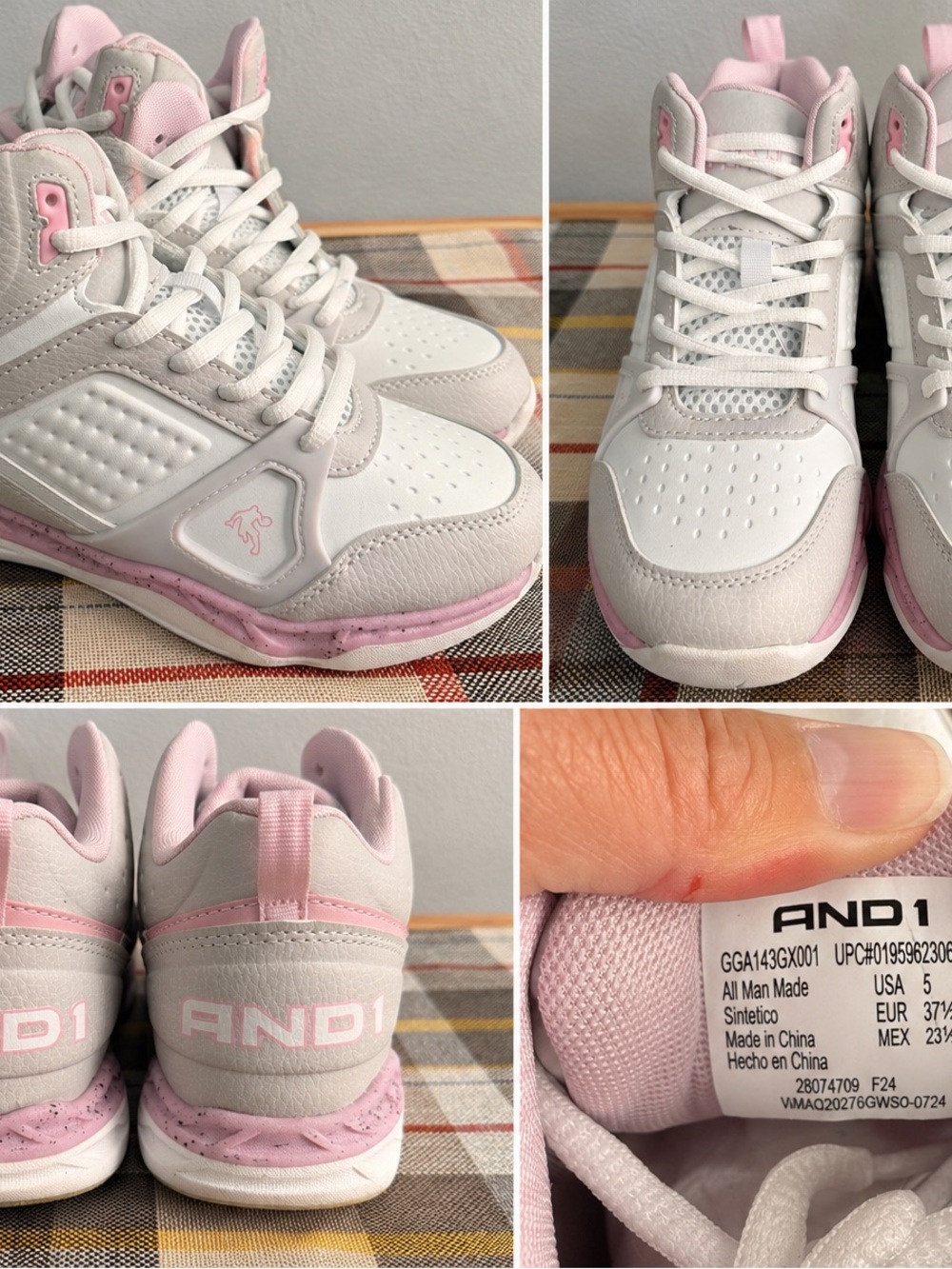 AND1 Kids/Womens High-Top Sneakers in White and Light Pink